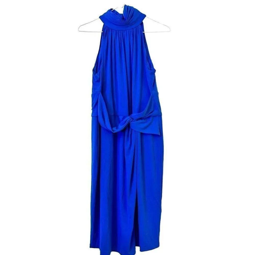 NWT The Limited Twist Front Back Keyhole Sleeveless Ruched Dress Blue Large